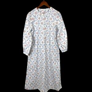 Lanz of Salzburg Nightgown Size XS Cotton White Floral Long Lounge Sleepwear PJs